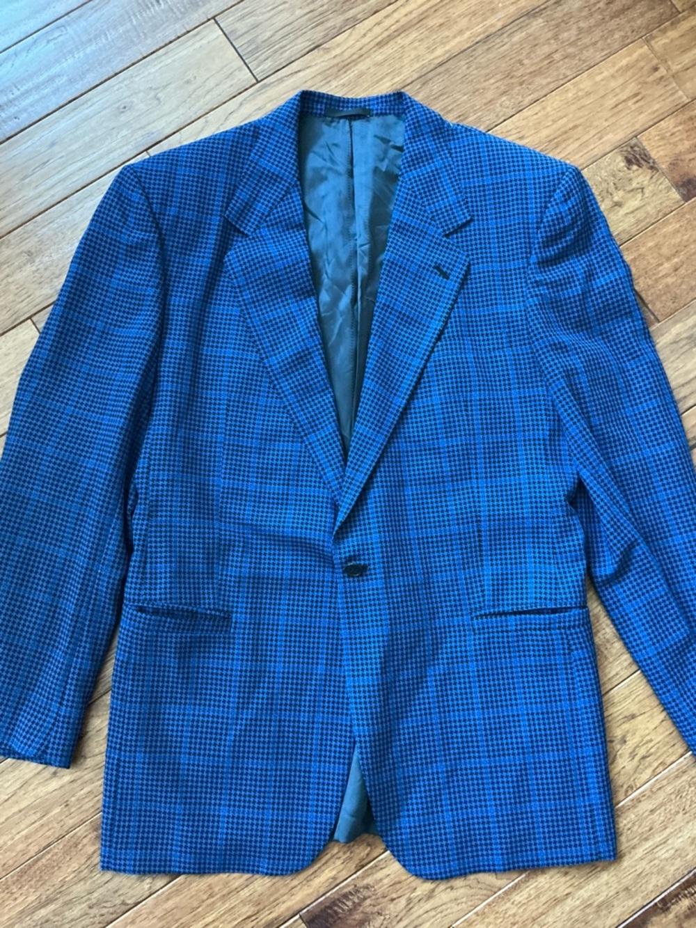 V2 by Versace Black & Blue Houndstooth Plaid Blazer Jacket, 54L